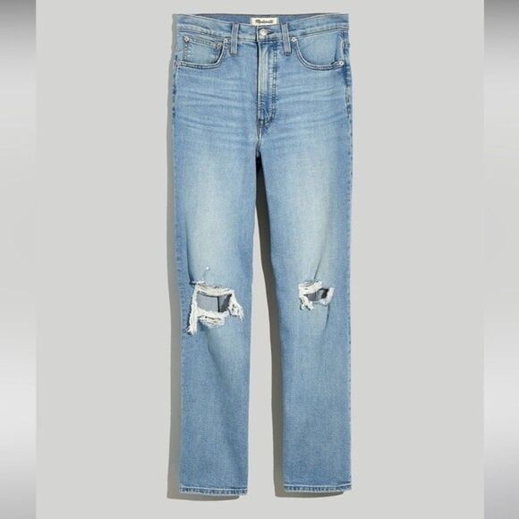 Madewell NWT Perfect Vintage Straight Jeans Sz 23 Danby Wash Ripped Knee Edition - Picture 4 of 10
